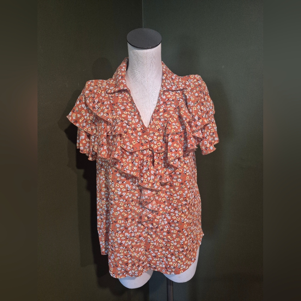 Floral Ruffle Blouse - Orange